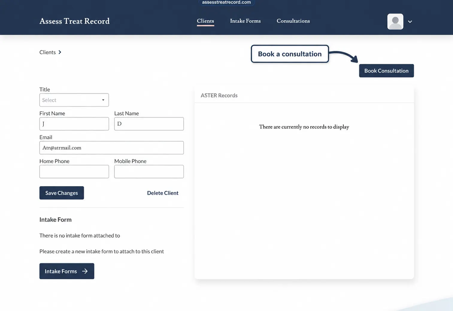 Screenshot of saving the client record