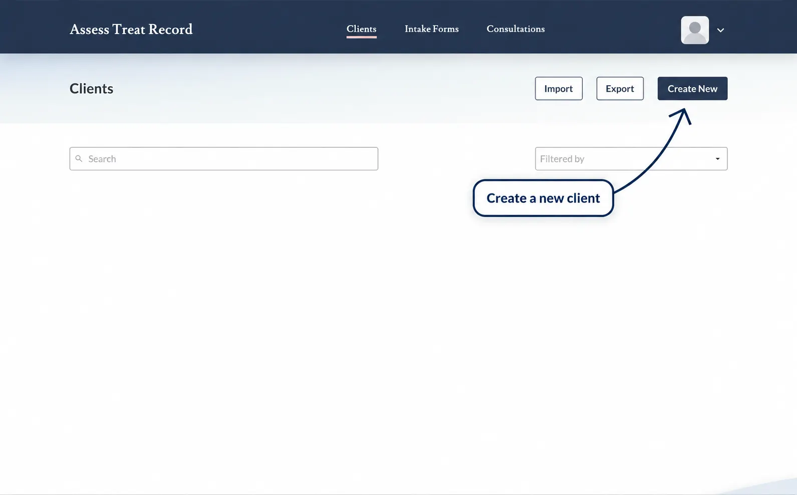 Screenshot of the Clients area