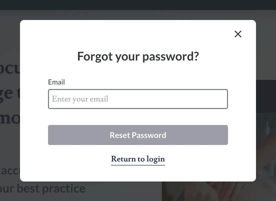 Screenshot of the Forgot your password? form: an Email field and the Reset Password button