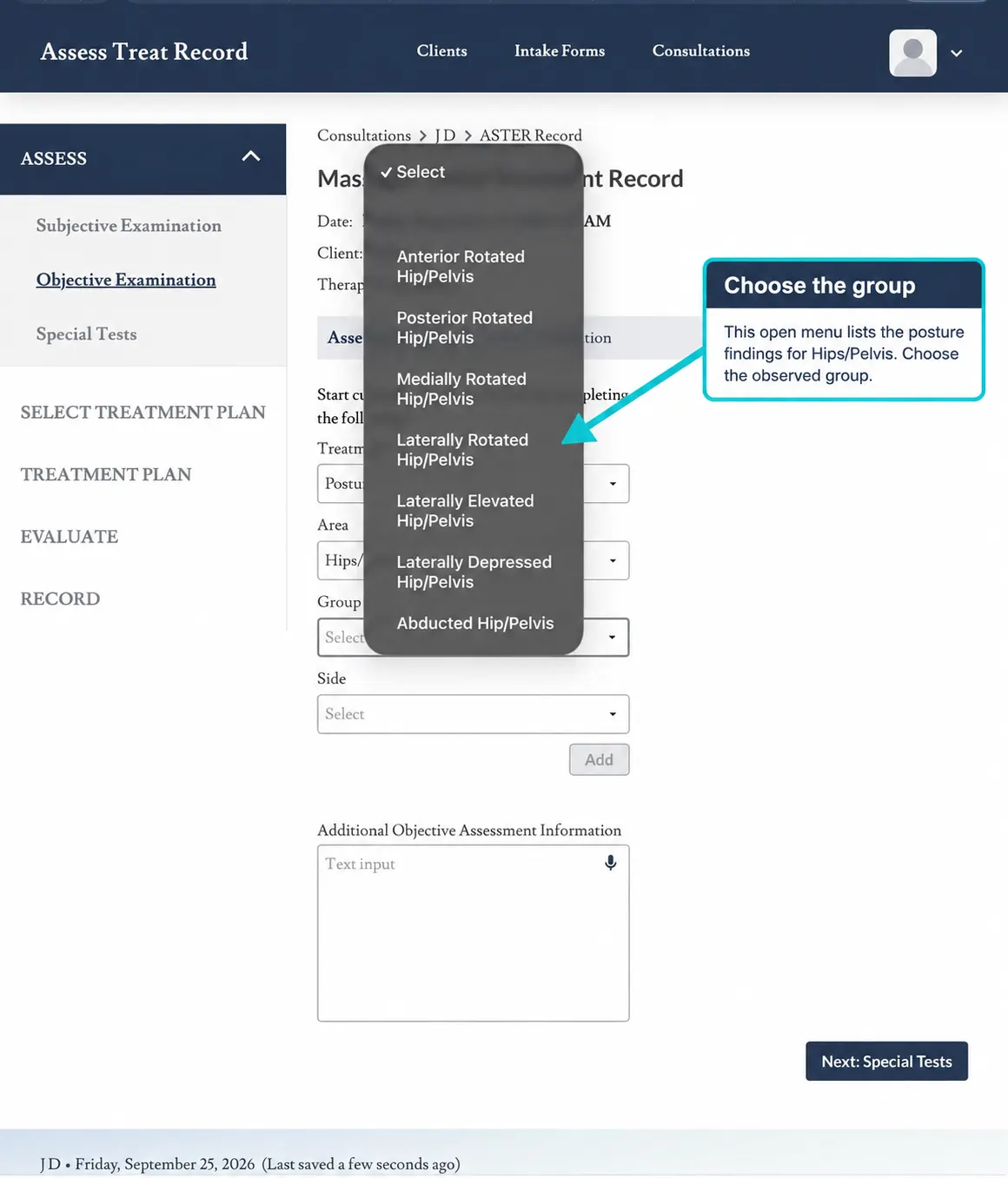 Screenshot showing the Group dropdown open