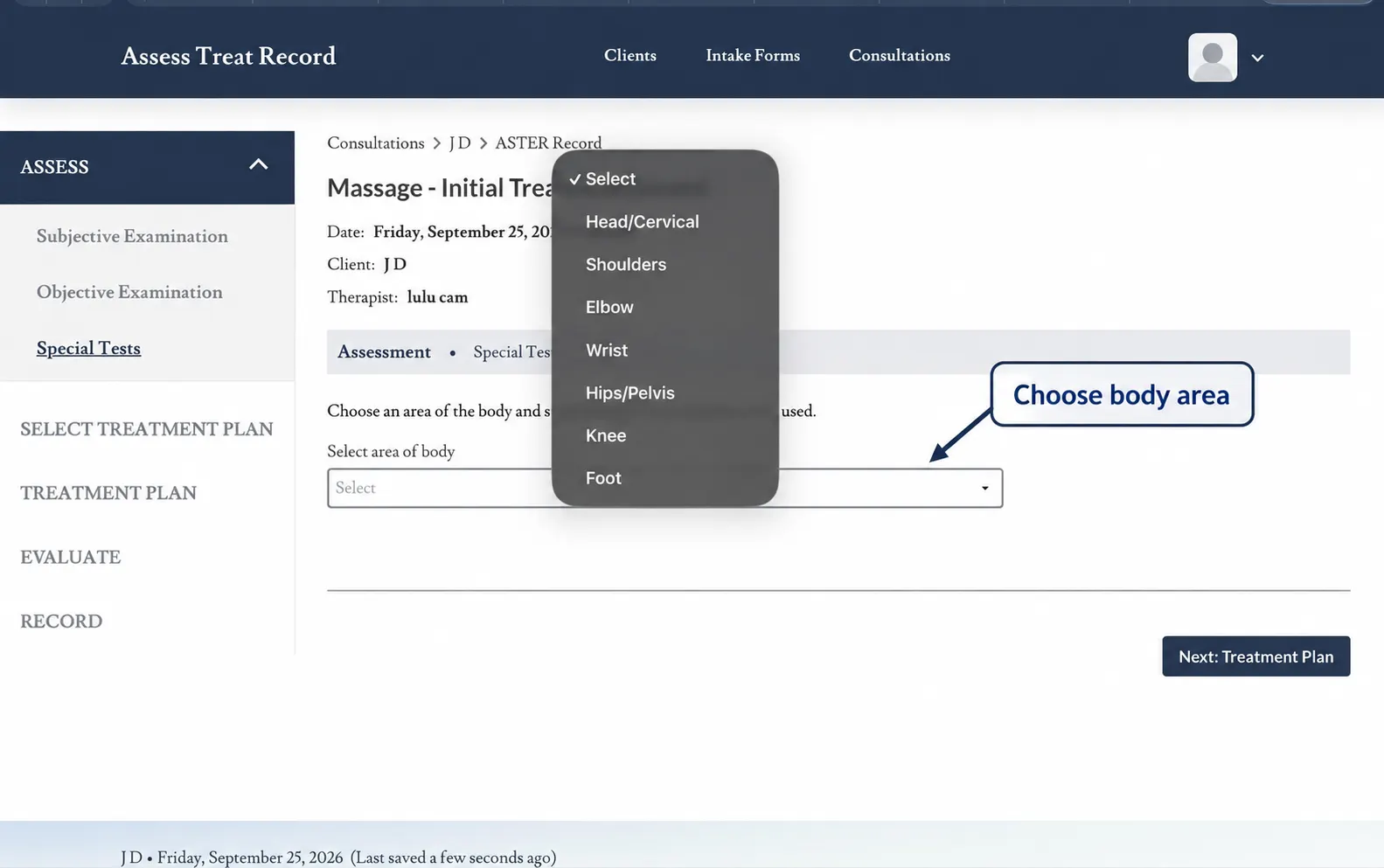 Screenshot showing how to open Special Tests