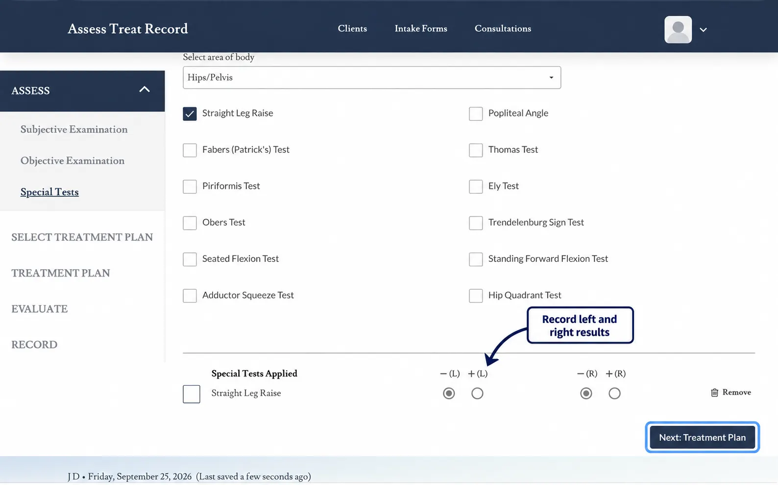 Screenshot showing recording a special test finding