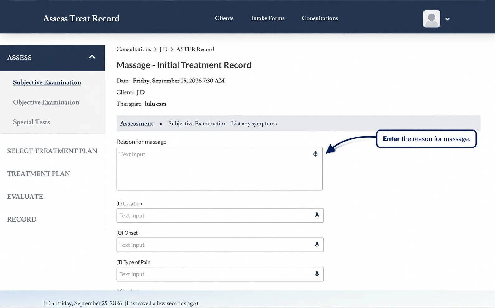 Screenshot showing how to open the Subjective Assessment