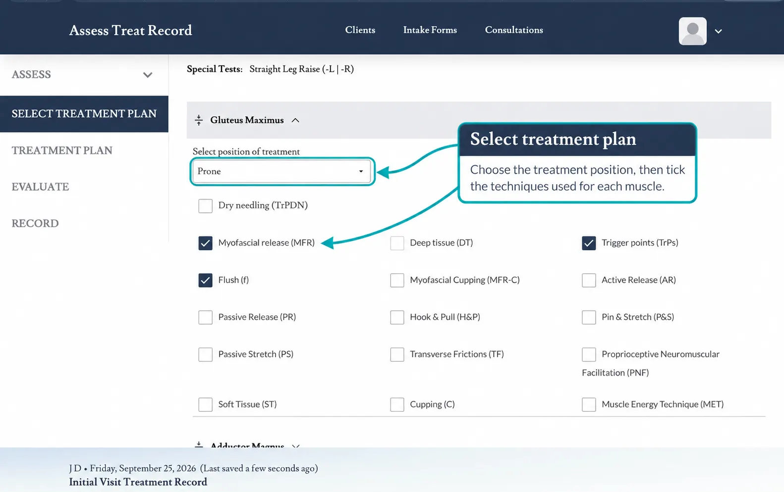 Screenshot showing selecting treatment techniques